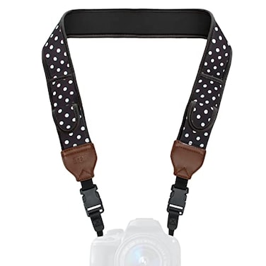 USA Gear TrueSHOT Camera Strap Neoprene Camera Straps Padded Neck Strap Pockets and Quick Release Buckles Compatible with Canon Nikon Sony and More DSLR and Mirrorless Cameras Polka Dot