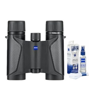 Zeiss Terra ED 8x25 Folding Design Fast Focusing Robust and Lightweight Pocket Binoculars Black Bundle with Zeiss Lens Cleaning Kit 2 Items