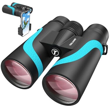 Tinllaans 15x55 UHD Binoculars for Adults High Powered with Phone Adapter Large View BAK4 Prism Waterproof Lightweight for Bird Watching Hunting Cruise Travel Camping Blue