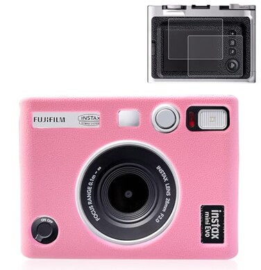 Pocoukate Protective Case for Instax Mini EVO Soft Silicone Cover Bag with Screen Protector for Fujifilm Instax Mini EVO Instant Camera Pink