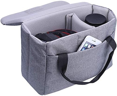 BOMKEE Camera Inserts Protective Bag Padded Insert Camer Cube Water Resistant DSLR SLR Case Foldable Liner for SonyCanonNikonOlympus Camera Lens Accessories Grey