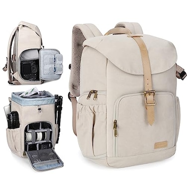 BAGSMART Camera Backpack DSLR Camera Bag Backpacks for Photographers Waterproof AntiTheft Photography Backpack with 15 Inch Laptop Compartment Tripod Holder Ivory White