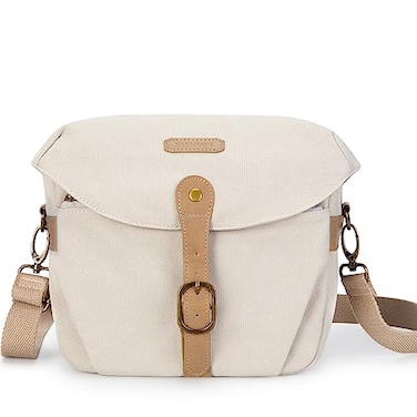 BAGSMART Camera Bag SLR DSLR Canvas Crossbody Camera Case Compact Camera Shoulder Bag with Rain Cover for Women and Men Ivory White