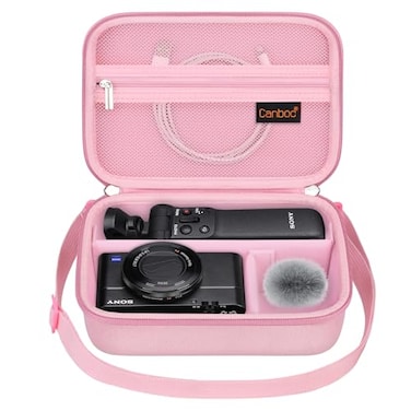 Canboc Carrying Camera Case for Sony ZV1F ZV1 ZV1II Vlog Digital Camera Vlogger Accessory Kit Tripod Travel Storage Bag with Strap Mesh Pocket fit Cable Pink