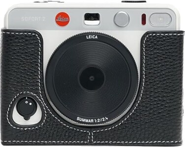 BMAOLLONGB SOFORT 2 Camera Case Handmade Genuine Real Leather Half Camera Case Bag Cover for Leica SOFORT 2 Camera Bottom Opening Version Hand Strap Black