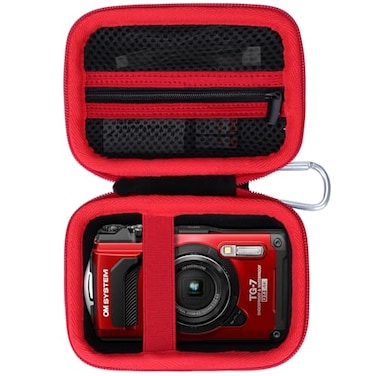 Lebakort Storage Case Compatible with OM SYSTEM Tough TG7 OLYMPUS Tough TG6 TG5 TG4 Underwater Digital Camera Black Red Case