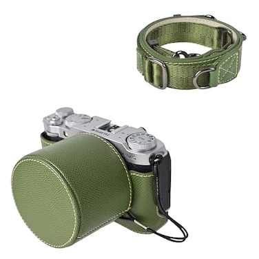 VOVMOEYA Protective Camera Case Kit for Fujifilm XM5 Mirrorless CameraFor Fuji XM5 Half Case Fuji XM5 Camera Cover With Front Lens Cap With Shoulder StrapGREEN