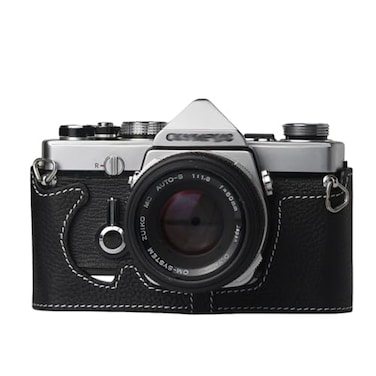 DBZZ Half Camera case Handmade Genuine Leather Camera Protective for Olympus OM1 1N OM22N OM33Ti OM4No Handle Black