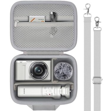 Baval for Sony ZVE10ZVE1ZVE10 II Vlog Digital Camera Hard Carrying CaseCompatible with TripodGPVPT2BTMicrophoneCamera Len and AccrssoryWhite Case