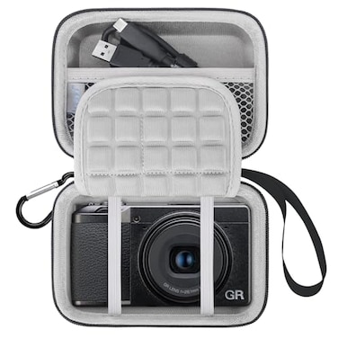 Lacdo Camera Case for RICOH GR IVRICOH GR III HDFGR IIIx HDFGR IIIxGR IIIGR IIGR Digital Camera Hard Protective Camera Storage Trave Bag Mesh Pocket fits Batteries USB Cable Gray