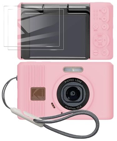 Tedubax Silicone Case for kodak pixpro C1 Digital Camera with 2PCS Screen Protector and Lanyard Pink
