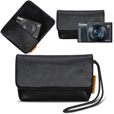 Lacdo Camera Case Bag for Canon PowerShot SX740 SX730 SX720 SX620 Digital Camera Soft Leather Protective Camera Travel Pouch Sleeve Compact Canon SX740 Camera Case Bag with Wrist Strap Black