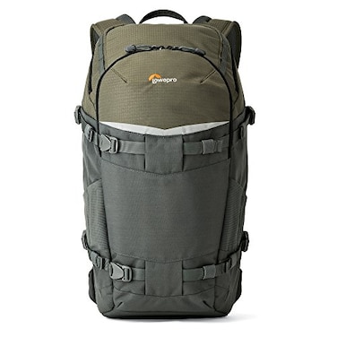 Lowepro LP37015PWW Flipside Trek BP 350 AW Backpack for Camera Stores DSLR with Lens Attached Extra Lenses Tripod 10 Inch Tablet GreyDark Green