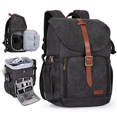 BAGSMART Camera Backpack DSLR SLR Waterproof Camera Bag AntiTheft Photography Backpack with 15 Inch Laptop Compartment Tripod Holder Rain Cover Black