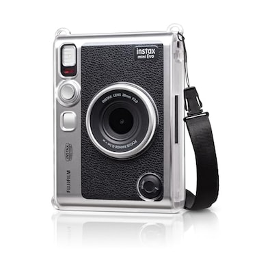MUZIRI KINOKOO Clear Case for Instax Mini EVO Instant Camera Hard PVC Fuji Mini EVO Camera Crystal Clear Protective Case Cover with Black Adjustable Shoulder Strap Transparent