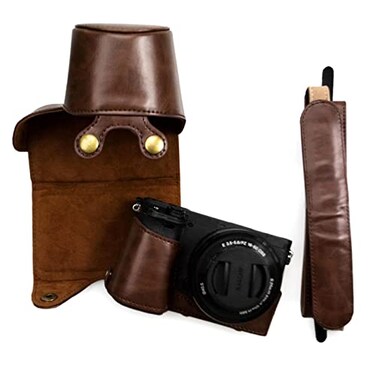 kinokoo Case for Sony A6400 Camera PU Leather Protective Case Compatible for Sony Alpha 6400 A6100 A6000 A6300 Digital Camera with 1650mm Lens with Adjustable Shoulder Strap Coffee