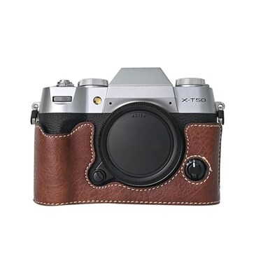 VOVMOEYA Camera Case for FUJIFILM XT50 Mirrorless Digital CameraFuji XT50 Half Case with Soft Microfiber InnerFunction Well with 1420 Thread Hole Retro PU Leather Litchi StriaCoffee