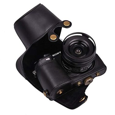 Hargedis XEVN for sony a6400 casefor sony a6300 casePremium PU Full Body Leather Camera Case Bag for sony alpha a6300 a6000 a6100 a6400 Fit 1650mm Lens with camera Shoulder StrapBlack