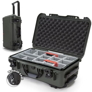 NANUK 935 Hard Case with Padded Divider Waterproof Equipment Case with Wheels 22 x 14 x 9 Dustproof and Impact Resistant Airline CarryOn Approved Olive