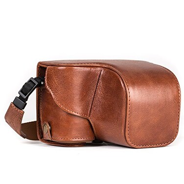 MegaGear Ever Ready MG559 Genuine Leather Camera Case Bag for Sony Alpha A6000 A6300 with 1650mm Dark Brown