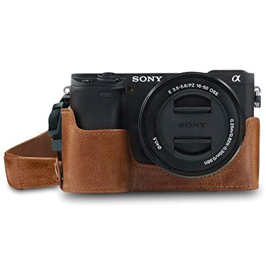 MegaGear MG1642 Ever Ready Genuine Leather Camera Half Case compatible with Sony Alpha A6100 A6400 Brown