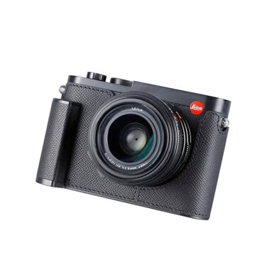 SIUTATDSH Camera Half Case for Leica Q2 Vintage Metal Genuine Leather Camera Protective Cases Stylish Portable Shockproof Black