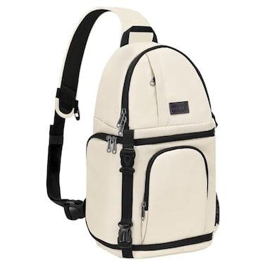 MOSISO Camera Sling Bag DSLRSLRMirrorless Camera Case Shockproof Photography Camera Backpack with Tripod Holder Removable Modular Inserts Compatible with CanonNikonSonyFuji Beige