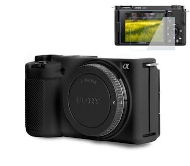 Pocoukate Case for Sony ZVE10 Vlog Camera Soft Silicone Protective Cover Skin with ZVE10 Screen Protector Accessories for Sony Alpha ZVE10 ILCZVE10L Camera Silicone Case Black