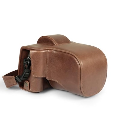 MegaGear Genuine Leather Camera Case for Fujifilm XT50 1650mm 1855mm Stylish and Protective Brown