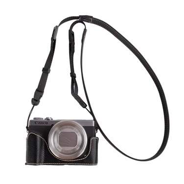 VOVMOEYA Protective Camera Case for Canon Powershot G7X Mark IIIG7X Mark II Half Case with Adjustable Shoulder StrapPU g7x Mark iii Accessories LightweightBlack