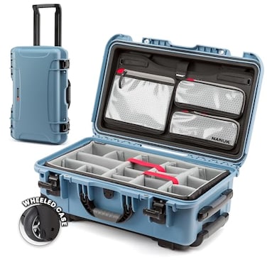 NANUK 935 Hard Case with Padded Divider Waterproof Equipment Case with Wheels 22 x 14 x 9 Dustproof and Impact Resistant Airline CarryOn Approved Cyan