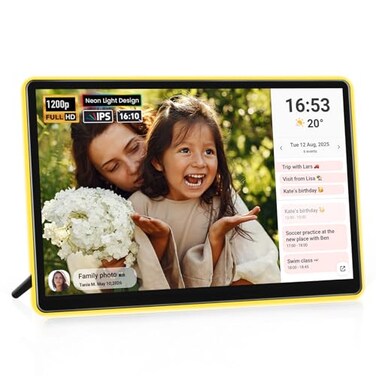 ApoloSign 14 Neon Light Digital Picture Frame Desk Digital Calendar Autosynced Schedule via Frameo App 2K FHD Touchscreen AI ColorChanging LED Share PhotoVideo Instantly Gift for Parents