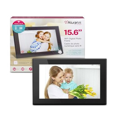 Aluratek 156 WiFi Digital Photo Frame with Touchscreen IPS LCD Display 16GB Builtin Memory PhotoMusicVideo AWS15F Black