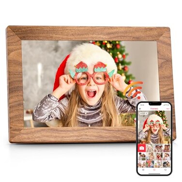 BIGASUO Frameo 101 Digital Picture Frame with 32GB Memory WiFi Electronic Photo Frame Wood 1280 x 800 IPS Touch Screen AutoRotate Slideshow Wall Mountable Share PhotosVideo Remotely Anywhere