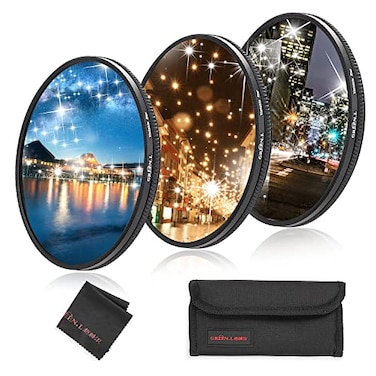 GREEN.L GREENL 72mm Variable Star Filter 468 Cross Screen Starburst Rotatable Star Filter Kit with 3 Filters for Portraits Cityscapes Lights Includes Pouch Cloth