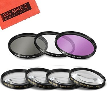 Big Mike's 52mm 7PC Filter Set for Nikon D3100 D3200 D3300 D5100 D5200 D5300 D5500 with NIKKOR 1855mm f3556G VR II Lens Includes 3 PC Filter Kit UVCPLFLD and 4 PC Close Up Filter Set 12410