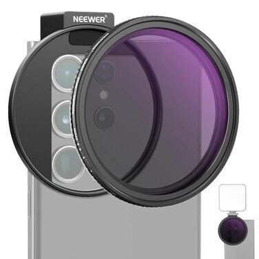 NEEWER 67mm Clip On Variable ND Filter Kit with Cold Shoe Phone Clip Adjustable ND232 Filter Compatible with iPhone 17 16 15 Pro Max Plus Android Samsung Galaxy S24 S25 Ultra