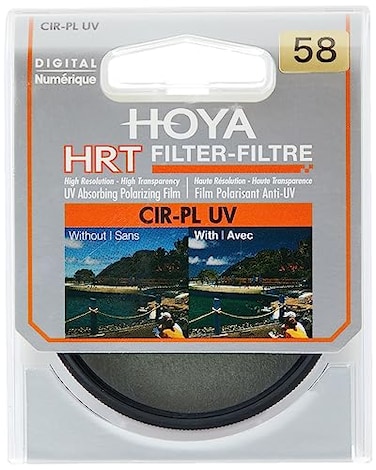 Hoya Circular Polarizer Filter HRT CIRPL UV 58mm Polarizing Filter with UV Absorbing Glass HighRate Transparency Film for Camera Lens MultiCoated Aluminum Frame Water Resistant