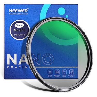 NEEWER 58mm Polarizer Filter 24 Layer Multi Resistant Nano Coated MC CPL Circular Polarizing Filter with HD Optical GlassUltra Slim for Camera Lens Reduce ReflectionEnhance ContrastReduce Glare