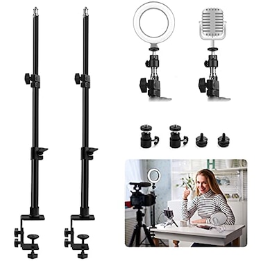 Obeamiu 2 Pack C Clamp Desk Mount Light Stand with 14 Ball Head and Hot Shoe Mount Adapter 2145 Inch Adjustable Tabletop Bracket Stand for DSLR Camera Ring Light Video Monitor Microphone Webcam
