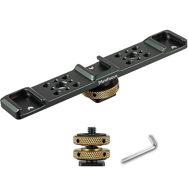 MINIFOCUS Triple Cold Shoe Extension Bar Mount Aluminum Alloy Hot Shoe Mount Bracket with 14 Thread Holes for DSLR Camera Microphone Tripod LED Video Light Flashlight
