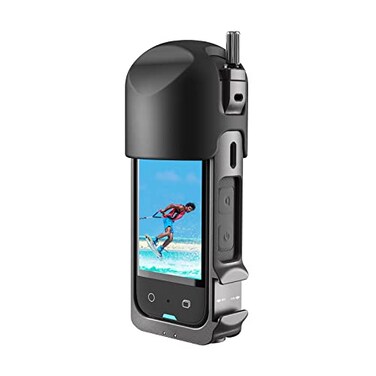 Rszfnjxry Aluminium Protective Frame and Silicone Lens Guards Cap for Insta360 X3Metal Durable Housing Cage with Cold Shoe MountBundle Include Metal Cage and Lens ProtectorInsta360 X3 cage with Lens C