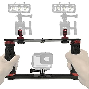 Pmsanzay Aluminium Alloy Underwater Video Light Stabilizer Tray Dive Light Stand Tray with Two Aluminum Alloy 1 Ball Handle for Action Camera and Any Other Camera with 14 inch Screw Hole