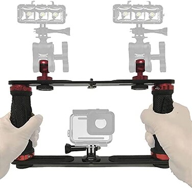 AUXPhome Aluminium Alloy Underwater Handheld Support Stabilizer Holder Video Light Dive Light Stand Tray with Two 1 Ball Handle for Action Camera and Any Other Camera with 14 inch Screw Hole