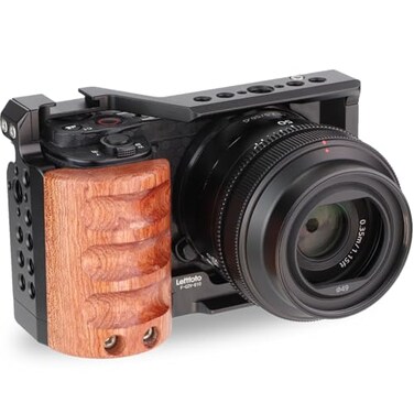 Leftfoto Upgrade Metal Cage with Wood Handle for Sony Alpha ZVE10 Video Shooting Accessories Cold Shoe MicLight Extension Video Cage Filming Vlog Camera Kit