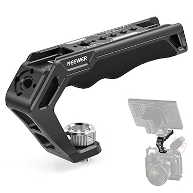 NEEWER Camera Top Handle with 38 ARRI Locating Pins Comfort Silicone Grip with 14 38 Threads and 3 Cold Shoes Compatible with SmallRig Handles Camera Cages Video Rigs CA007