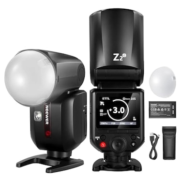 NEEWER Z2C 24G TTL Round Head Flash Speedlite Compatible with Canon Cameras Compatible with Godox 76Ws 18000s HSS Diffuser 2 Modeling Lamps TTLM Toggle Key 3000mAh 600 Full Power Light