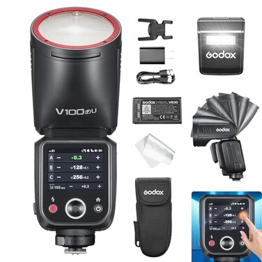 Godox V100F Flash for Fuji CameraRound Head Camera Flash SpeedliteTTL Touch Screen 24G Wireless X System for FujiGodox V1 Upgrade