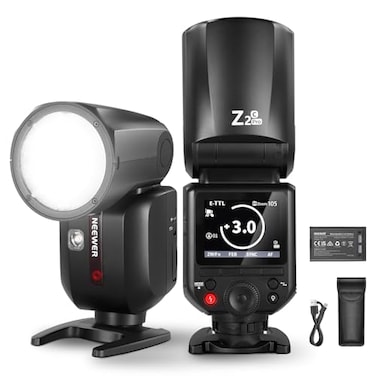 NEEWER Z2PROC 24G TTL Round Head Flash Speedlite Compatible with Canon Wireless Compatible with Godox Upgraded UI 76Ws 18000s HSS TTLM TCM Switch 72V3000mAh Battery 600 Full Power Flash