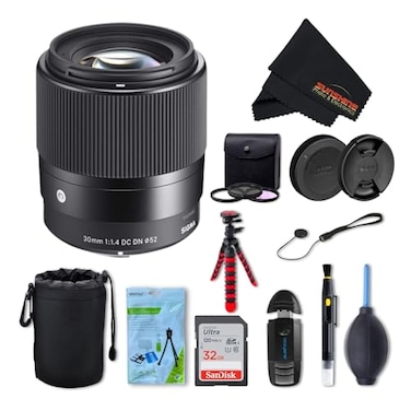 Sigma 30mm f14 Contemporary DC DN Lens for Sony E with Sunshine Photo Professional Bundle